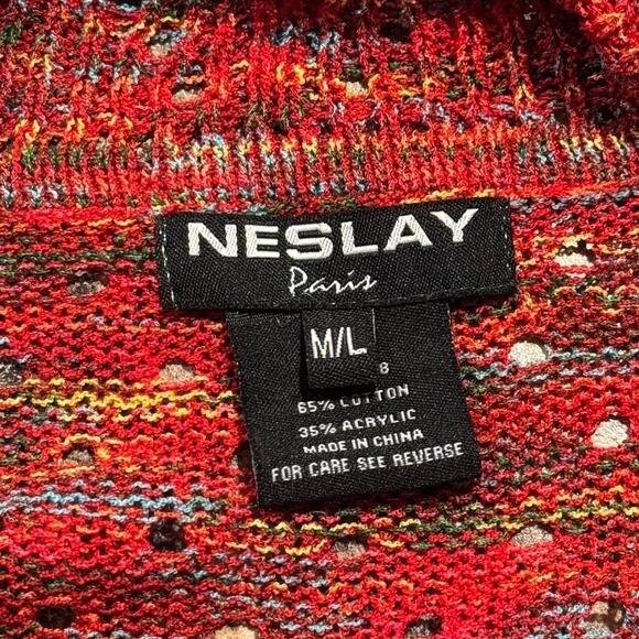 Neslay Paris Cardigan Sweater 3/4 Sleeve Y2K Boho Cottage Coastal Rainbow M/L - Picture 3 of 6